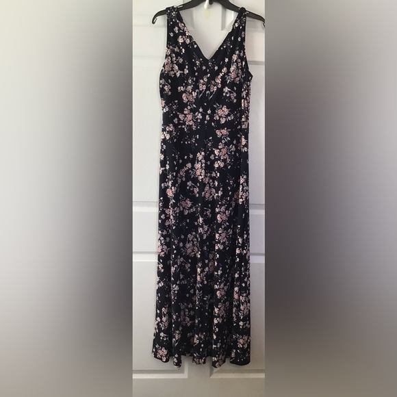 Ralph Lauren Navy Floral Jersey Maxi Dress Size 12 - Picture 3 of 10